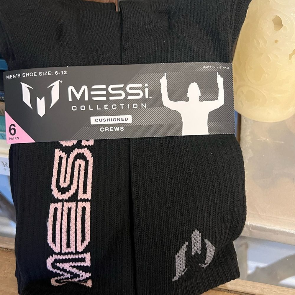 Messi Collection Cushioned Crew Socks 6 Pairs Men’s Size 6-12 New Black/Pink NWT
